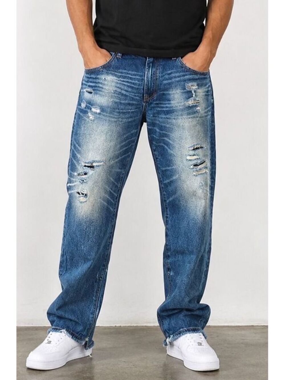 Cult of Individuality Rocker Slim Jeans Mens 42x33 Distressed Blue Denim Y2K